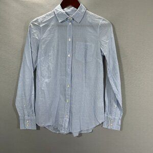 J Crew Top Womens XXS  Blue White Striped Long Sleeve Button Cuff Shirt